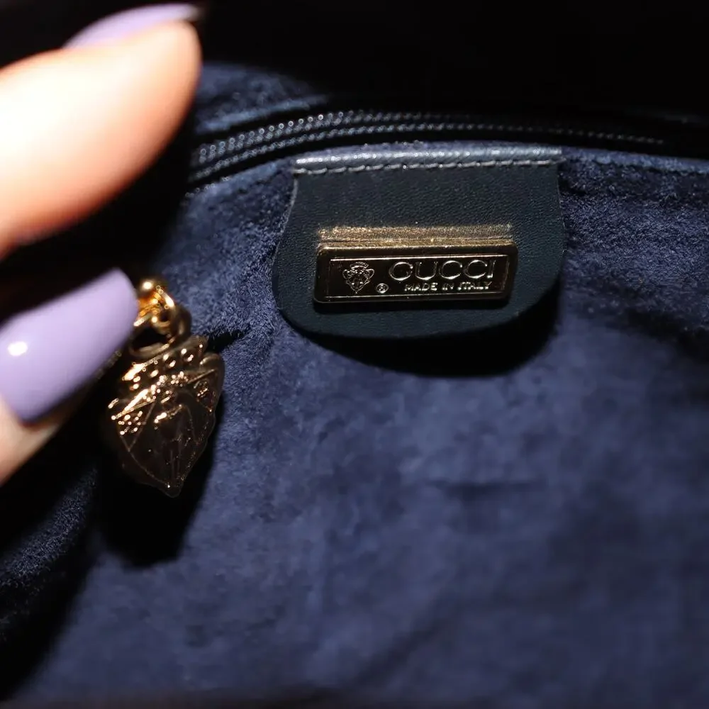Vintage Gucci Navy Blue Pebbled Leather‎ Crossbody Bag GG Plus Line Refreshed